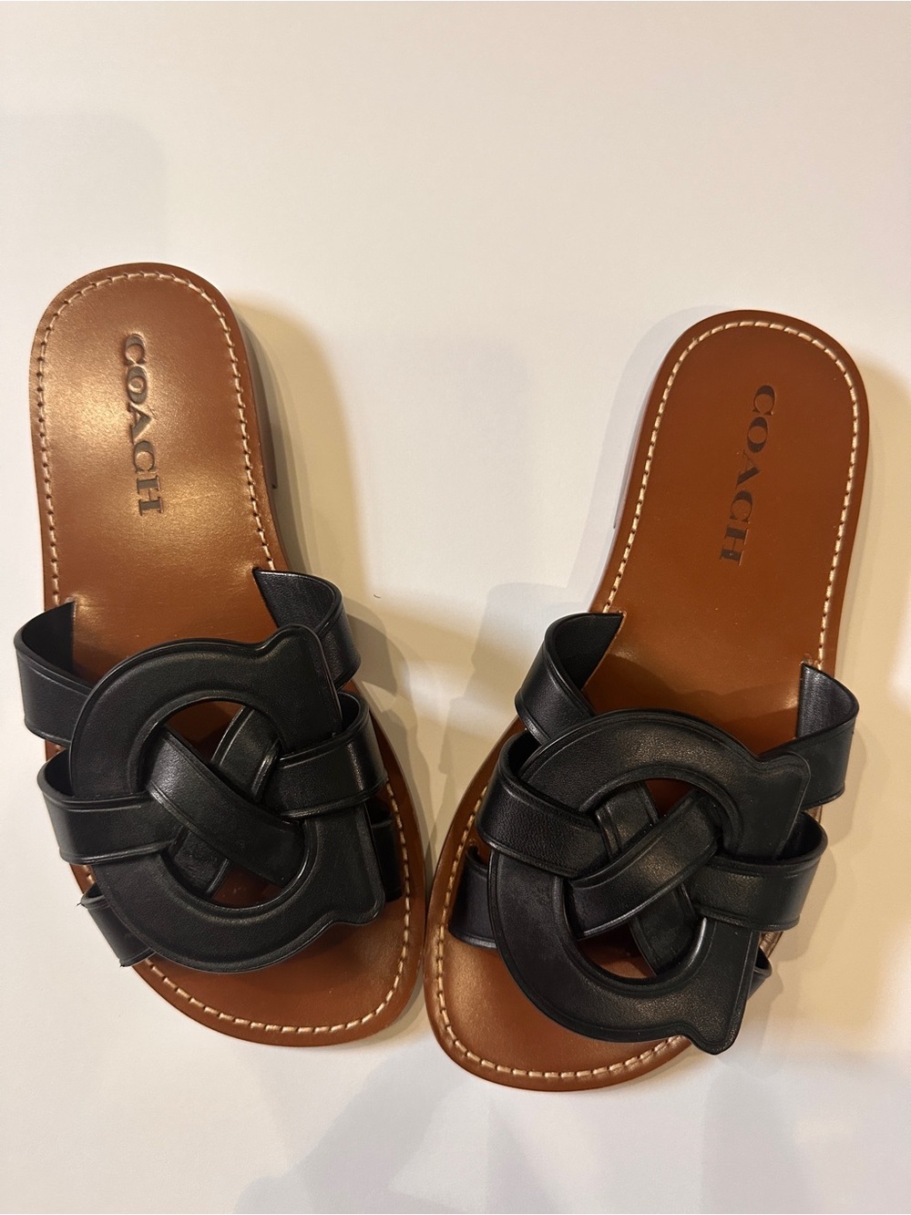 Coach Black Leather Knot Slide Sandals